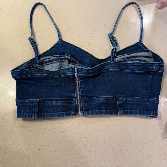 American Eagle Outfitters Dark Blue Denim Crop Zipper Back Top NWT - Picture 2 of 7